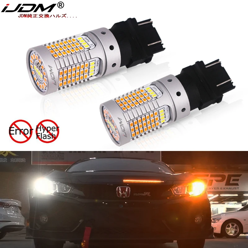 

iJDM No Hyper Flash Canbus White/Amber High Power 3157 Switchback 12V 3155 T25 LED Bulbs For Daytime Running/Turn Signal Light