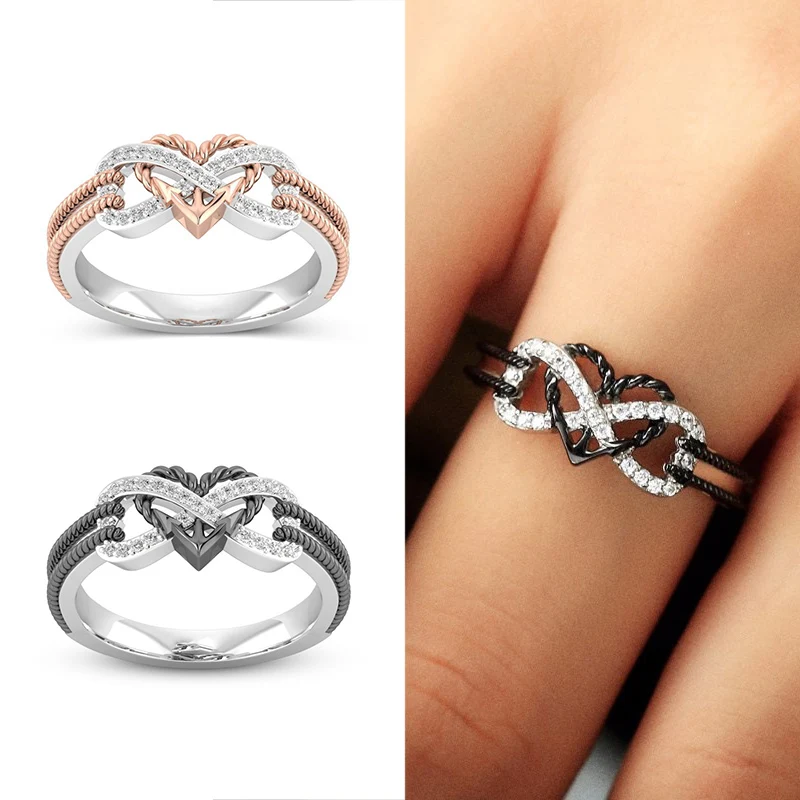 

Chic Style Simple Twist Shaped with Cubic Zircon Ring Korean Silvery Golden Heart Jewelry Accessories For Women