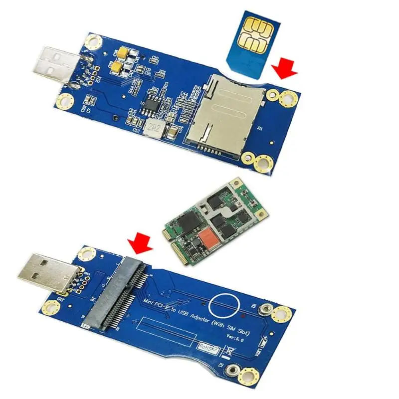 

Mini PCI-E Wireless to USB with SIM Card Slot WWAN LTE Module Adapter Card for a desktop / embedded system