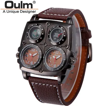 

Brand OULM 1140 Original Fashion Sports Watches Men Big Face Dual Time Leather Strap Casual Quartz Watch Relogio Masculino Marca