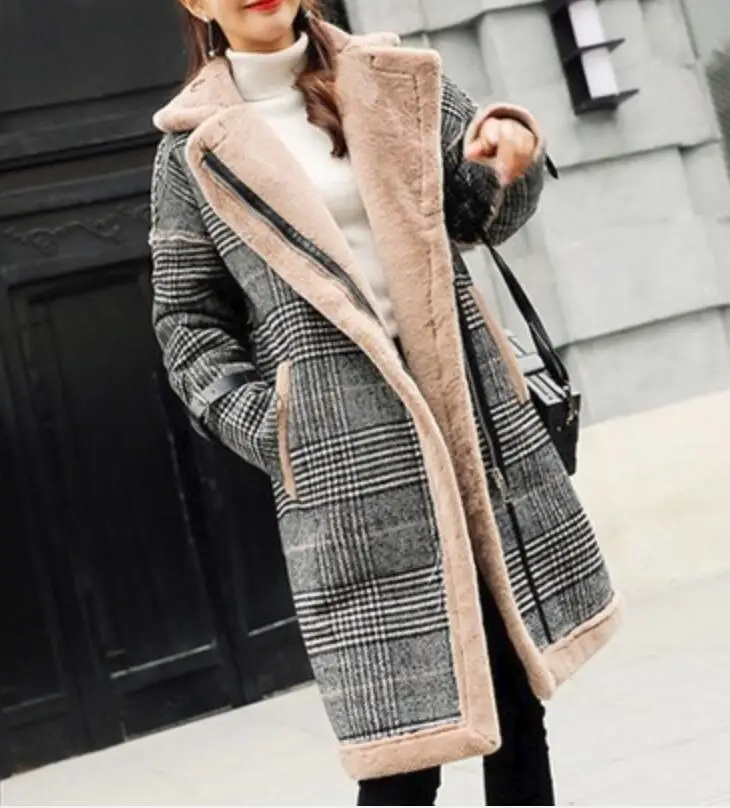 Женское шерстяное пальто, высокое качество, верхняя одежда с лацканами, клетчатая подкладка, Женская шерстяная смесь, длинное пуховое пальто Parker, зимнее Теплое повседневное пальто