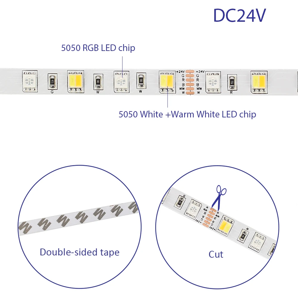 DC24V Светодиодная лента 5050 60 светодиодов/м 5 м/рулон RGBWW супер яркая гибкая полоса