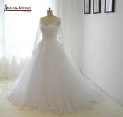 Потрясающая новая модель телесного цвета с тюлевыми рукавами свадебное платье А-силуэта свадебное платье