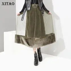 [XITAO] 2019 летняя корейская мода Новое поступление Женская A-linesolid цветная юбка женская выше колена Лоскутная Повседневная юбка ZLL1861