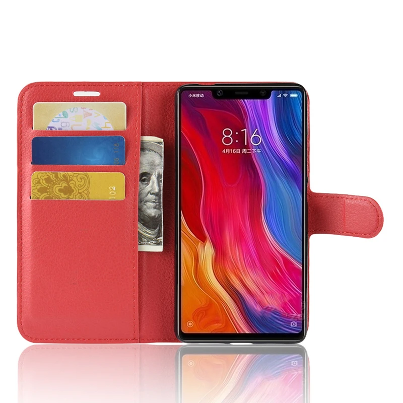 50pcs Leather Flip Wallet Magnet Kickstand Case For Xiaomi Mi 9 Pro 8 SE Lite Note Mix Max 3 Play POCO F1 Litchi Pattern Cover