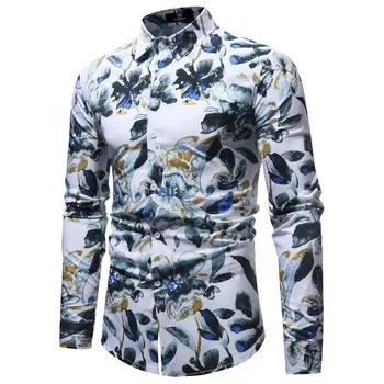 

Vintage Spring Shirt Of Men Fashion Printed Casual Long Sleeve Shirts Slim Fit Mens Clothing 2019 Hawaiian Socail Dress Tops