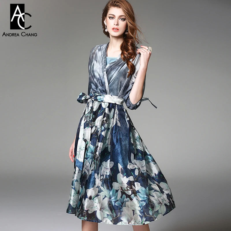 Spring Summer Runway Designer Womens Dresses Blue Knee Length Ball Gown 