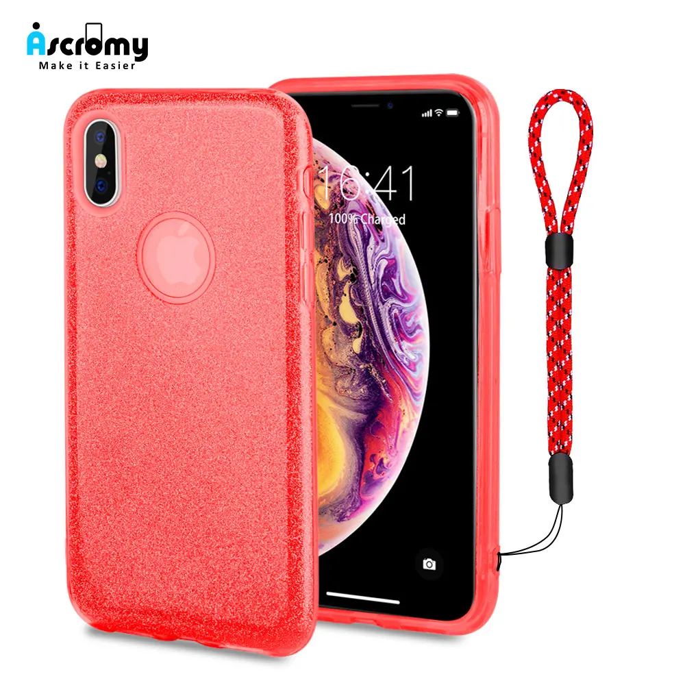 Ascromy For iPhone XS Max Case Glitter Sparkle Bling Cover Lanyard Strap Coque For iPhone XR X 8 Plus 7 6 6S Luxury Accessories (1)