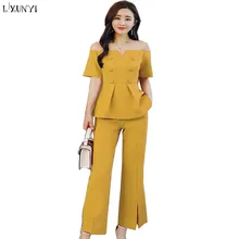 LXUNYI Women 2 Piece Set Top And Pants 2018 Summer Sexy Off Shoulder Formal Slim Women’s Spring Fashion Sets Ladies Suits Work