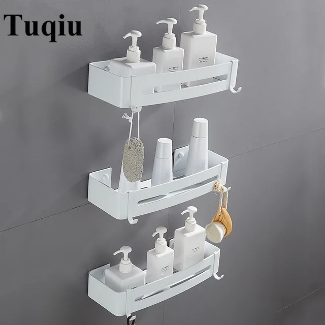 Nail Free Light Space Aluminum Bathroom Shelves White Wall Mounted Bathroom  Shelf Bathroom Storage Rack Easy to Install - AliExpress Home Improvement