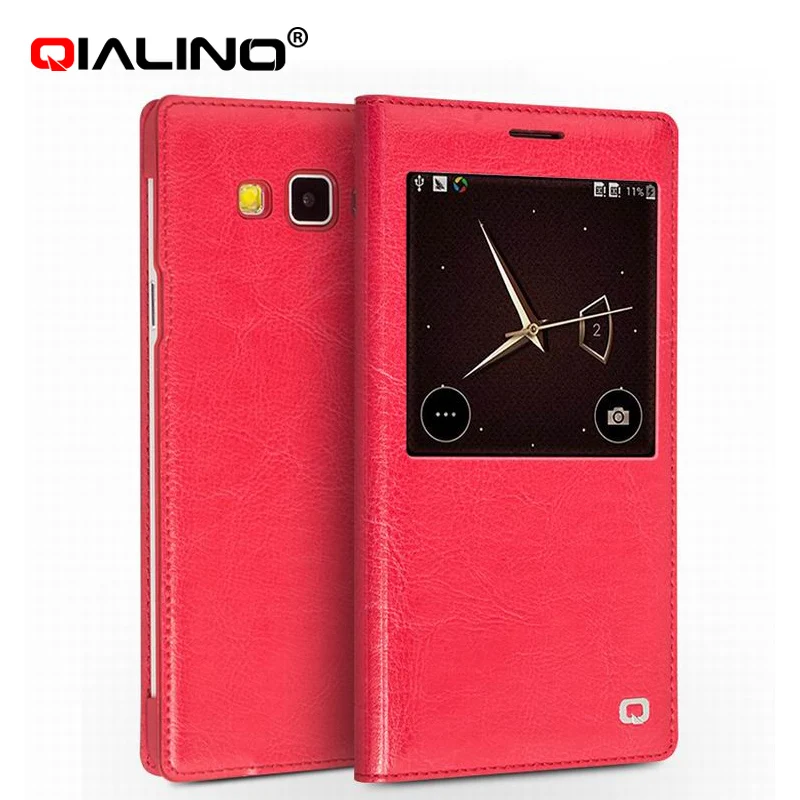 

QIALINO New arrival smart window flip cover for Samsung galaxy A7 genuine leather case sliding answer