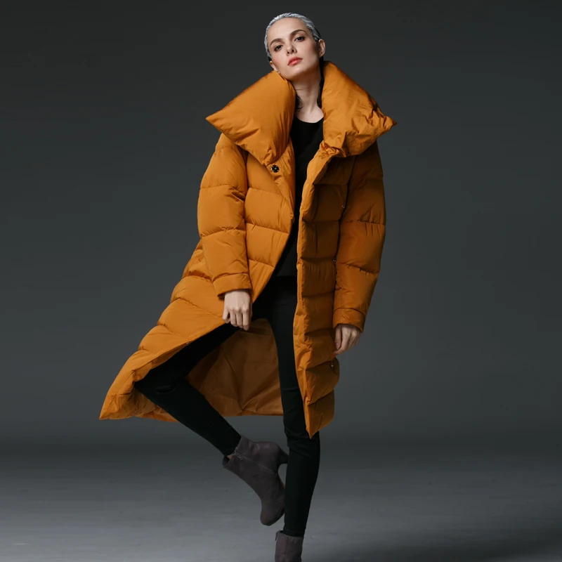 Пуховик женский длинный ассиметричный с большим воротником|parka down|parka parkaparkas outwear |