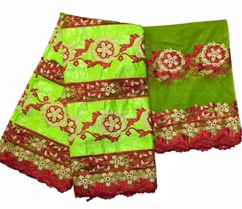 

Charming party green African cotton acquard bazin lace fabric and 2Y net lace material for lady IKBN39