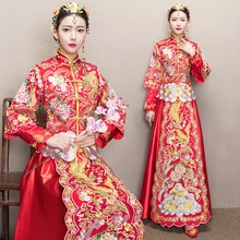 Elegante de tobillo de las mujeres de la longitud Qipao bordado flor Vintage novia vestido de boda de lujo de estilo chino cheongsam de matrimonio traje