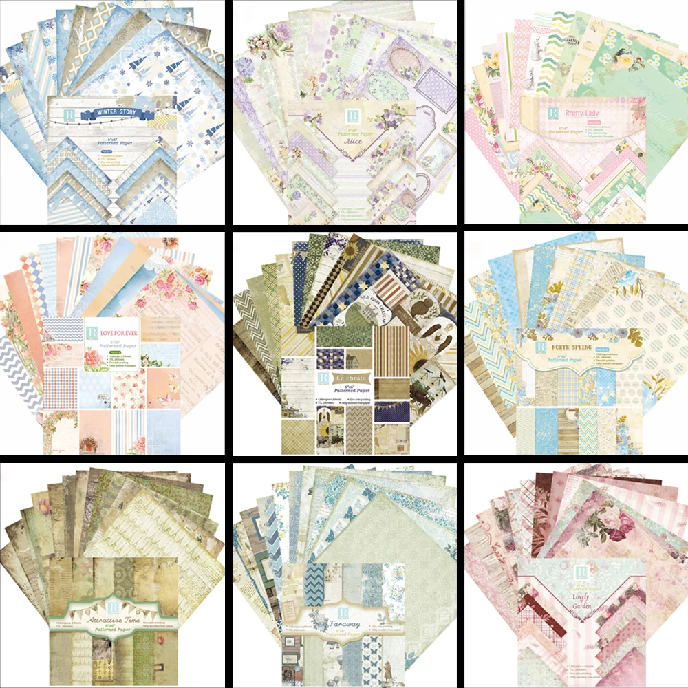 14 Styles 24 Sheets 6inch Vintage Scrapbooking Pads Paper Origami