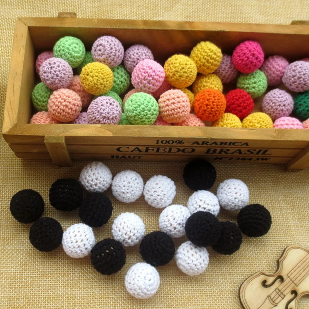 

1pc 2018 Crochet Wooden Beads 18mm Coffee Purple Light Blue Knitted Wood Beads Accessories For Bracelets Necklaces Dropshipping