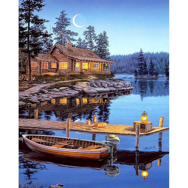

DIY 5D Diamond Painting Mosaic Scenery Chalet Around Lake Handmade Diamond Cross stitch Set Diamond Embroidery KBL