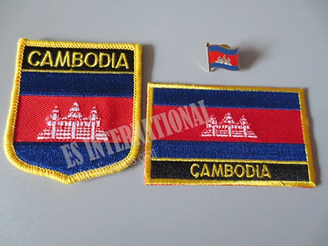 

National Flag Embroidery Patches and Metal Flag Lapel Pin CAMBODIA
