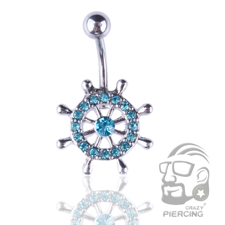 Belly Button Ring Full Blue CZ Stainless Steel Body Navel Piercing Jewelry Belly Navel Ringring