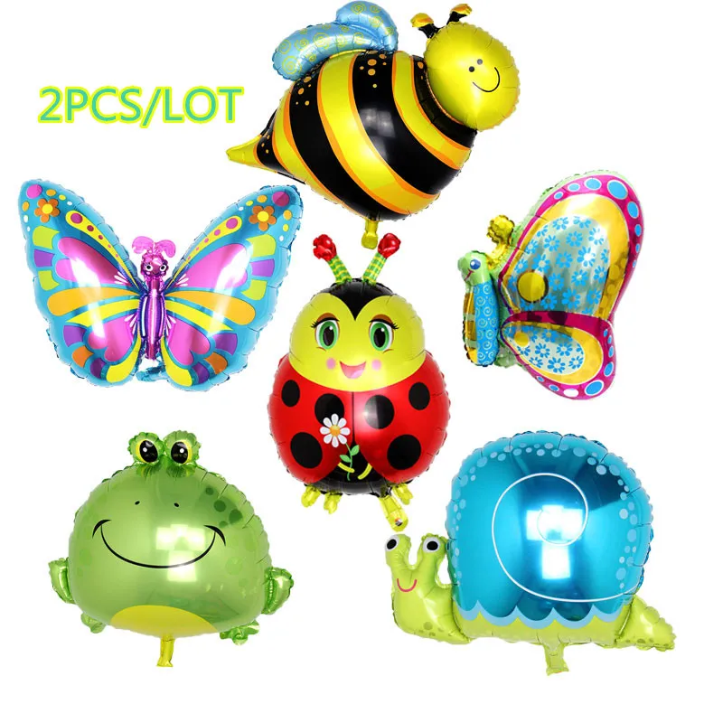 

2pcs large animals shaped foil Balloons cartoon Bee&snails&butterfly&Frog&Ladybug helium ballon birthday party supplies kids toy