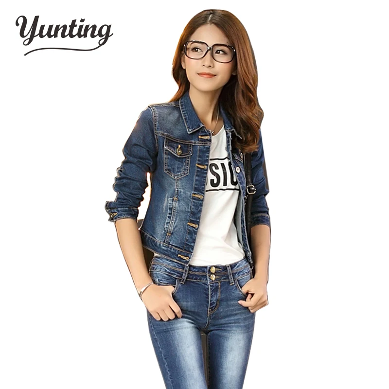 

2019 Spring Women Denim Jacket Long Sleeve Turn-down Collar Short Jeans Jacket Woman Denim Coat
