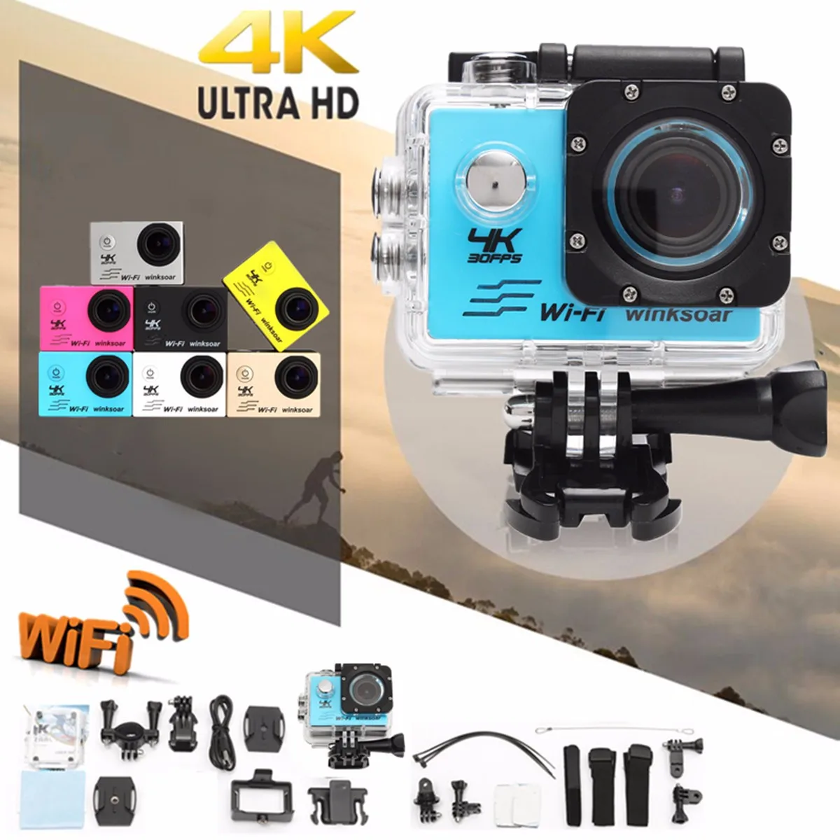 

Winsoar SJ9000 4K Ultra HD 120 WiFi 2.0'' Sport Action DV Camera Camcorder Waterproof Silver Gold Blue Pink Yellow White Black