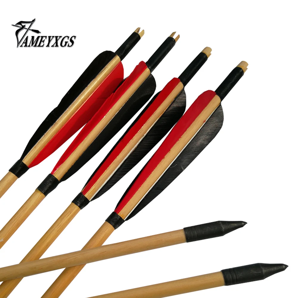 6PK Archery Wood Arrows Handmade 5inch Turkey Feather Target Broadhead