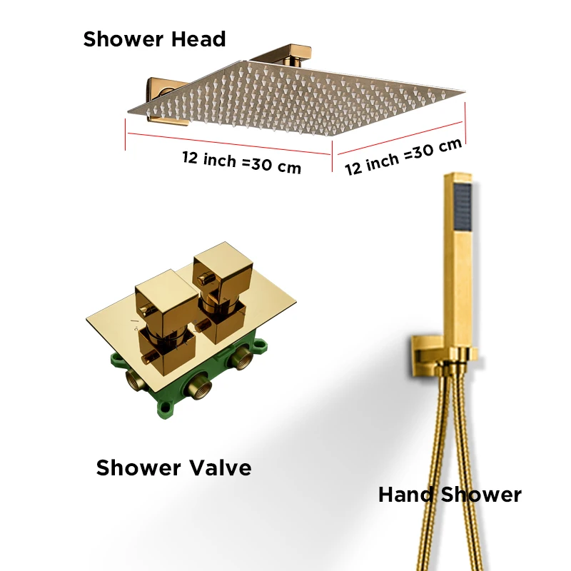 ULGKSD смеситель для душа с термостатом настенное крепление W/ручной душ Золотая головка из нержавеющей стали Para смеситель для душа и ванной водопроводный кран - Цвет: 12 inch