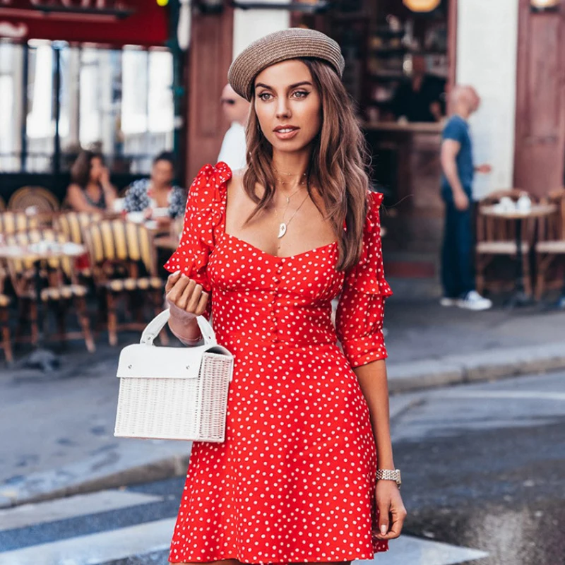 

vestidos Summer Retro ruffles dress 2019 Women u neck mini print beach Dress for Women Casual Sexy button boho dress female