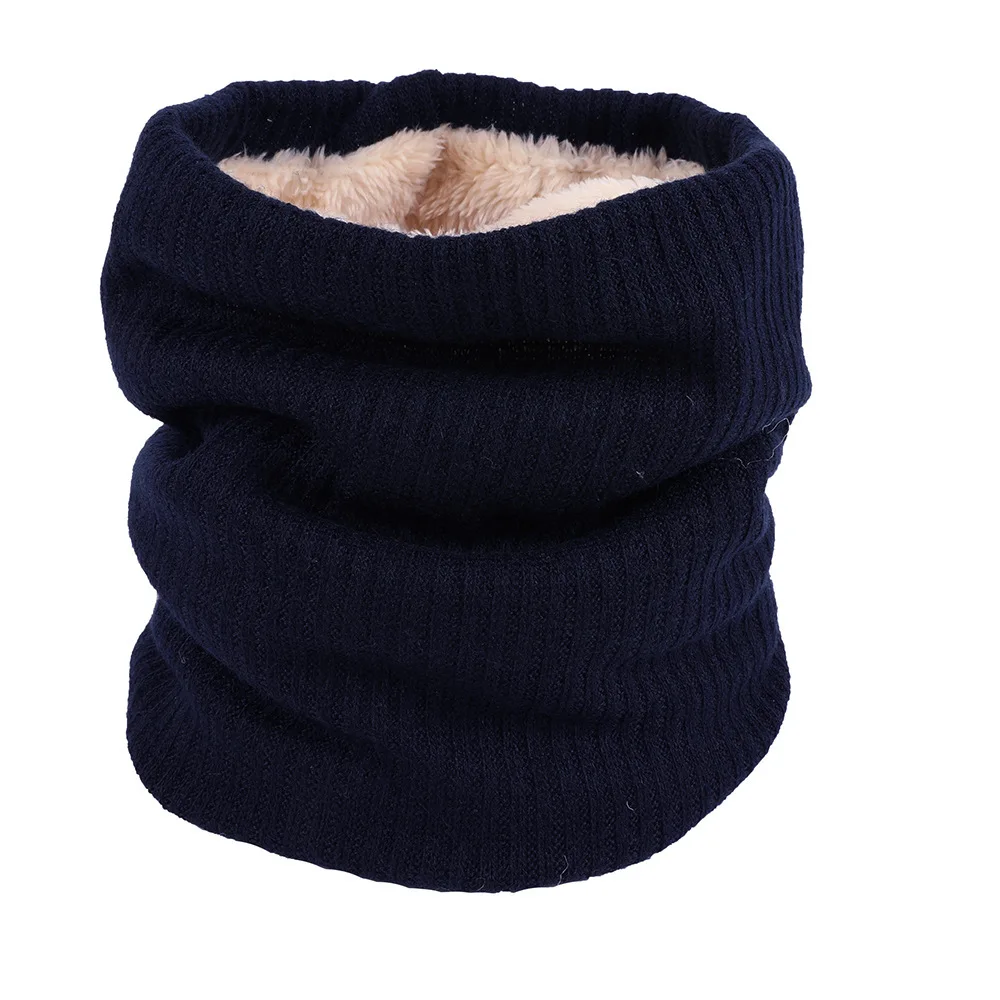 Зимний шарф для женщин, мужчин, детей, утолщенный шерстяной воротник, шарфы для девочек, шейный шарф, хлопок, унисекс, вязаный шарф-кольцо - Цвет: navy blue