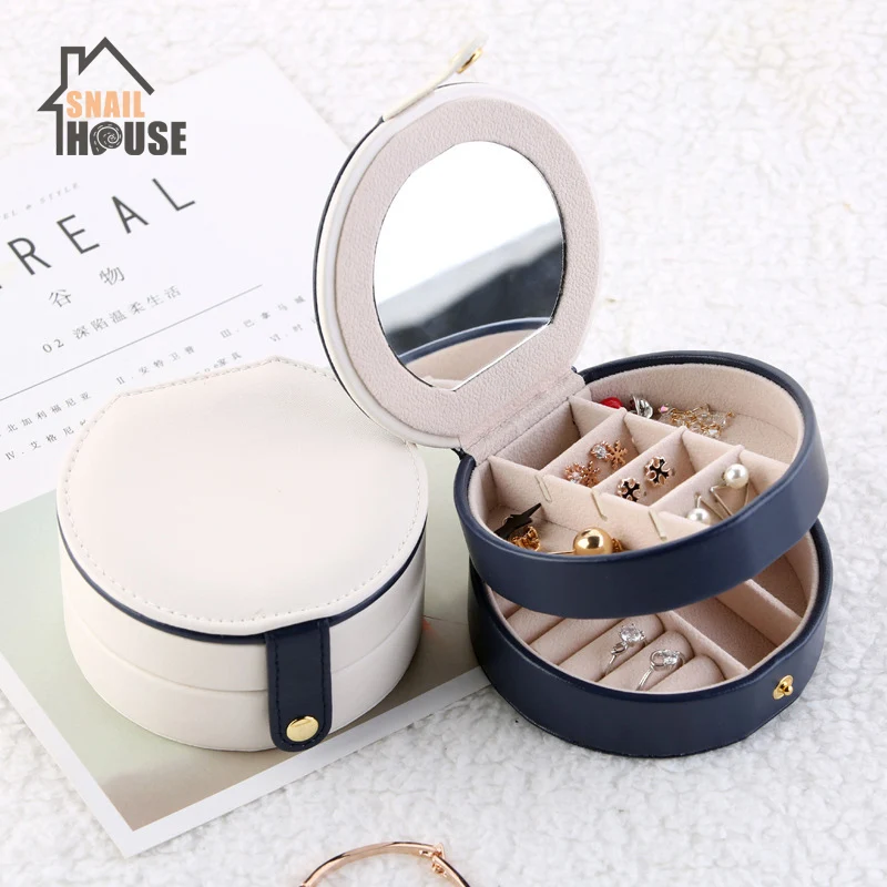 

Snailhous Makeup Organizer Makeup Organizer Leather Jewelry Storage Box Portable Snap Jewelry Box Earrings Ring Pendant Storage