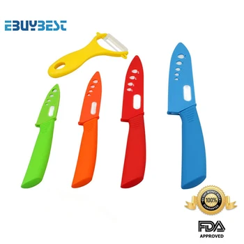 

EBUYBEST Kitchen knives set White blad colorful ABS Handle Paring knives ceramic knife 3" 4" 5" 6" inch + Peeler + Covers