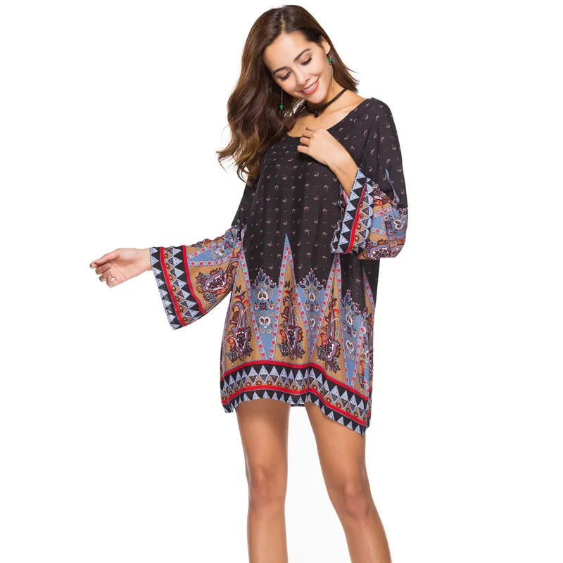

Plus Size 3XL Women Desigual Indian Baroque Dress 2019 Summer Geometric Printed Vintage Boho Dress Causal Beach Dresses Vestidos