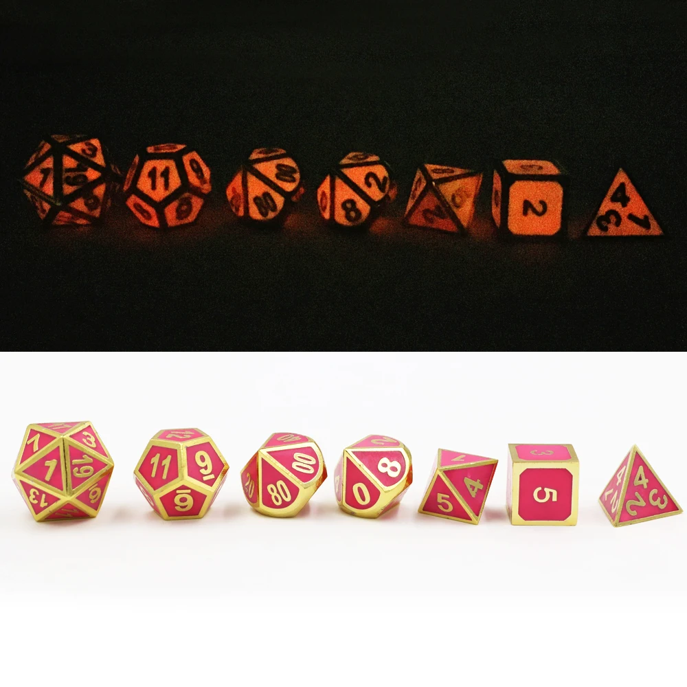 Dungeons & Dragons 7pcs/set Creative RPG Dice D&D Metal Dice Enamel Luminous Pink Digital DND