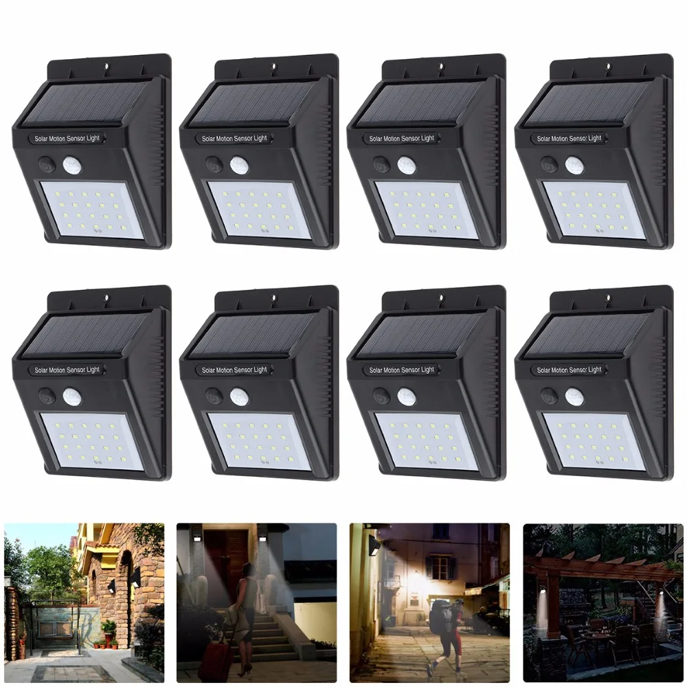 

8pcs Waterproof LED Rechargeable Solar Lamp 20 LED PIR Motion Sensor Outdoor Wall Light for Garden / Yard / Driveway