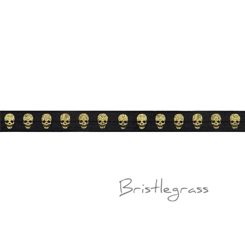 Расческа 5 ярдов 5/8 дюйма 1,5 см золотой череп принт враг черный складывающийся над эластичными атласная лента отделка дети повязки для волос галстук платье Шитье