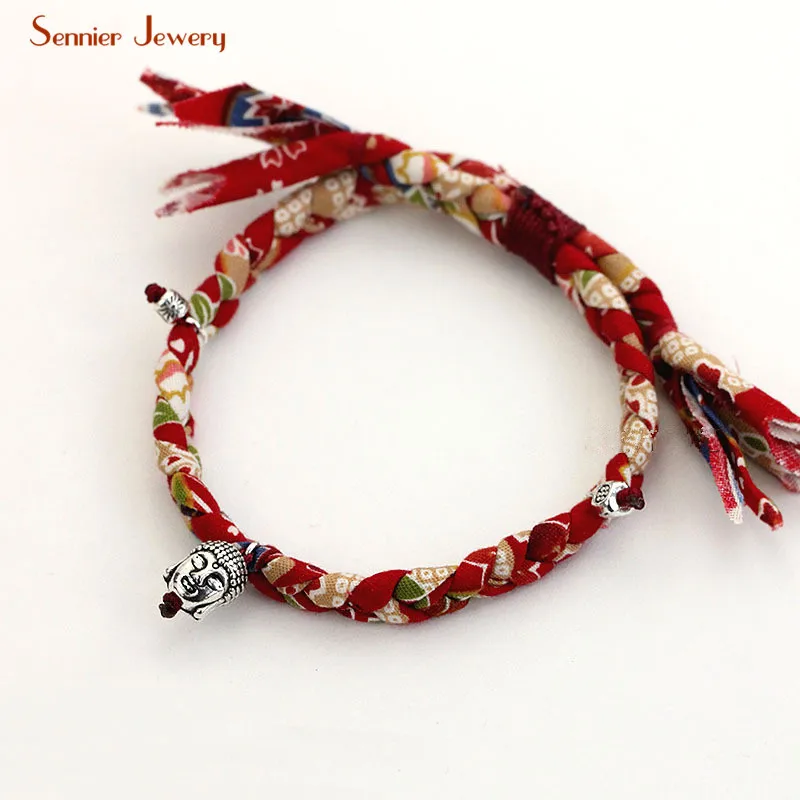 

Handmade Buddha Head Lucky Beads Cotton Fabric Bracelets Colorful Short Bracelet Bangle Original Design Size Adjustable