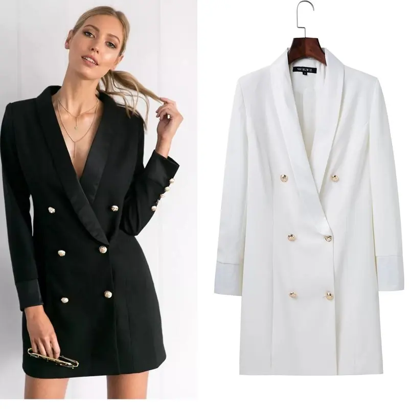 Simplee Apparel OL double breasted long suit blazer femme