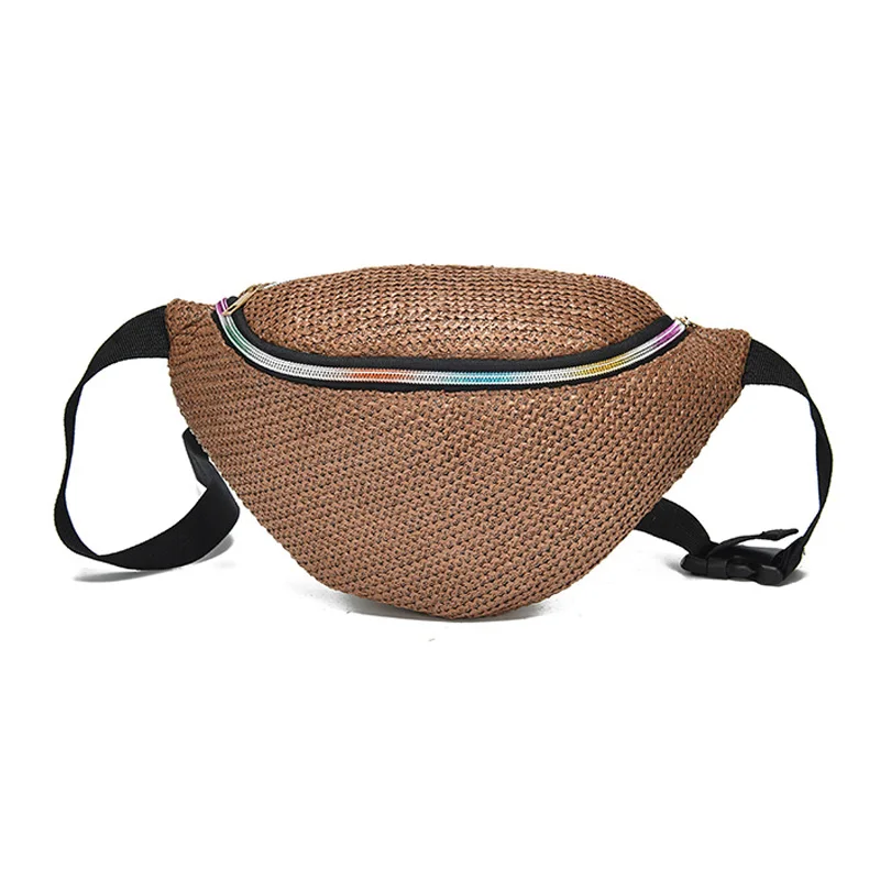 

Hot Weave Straw Waist Packs Women Waist Bag Belt Bag Pouch Casual Chest Bag Crossbody Bag