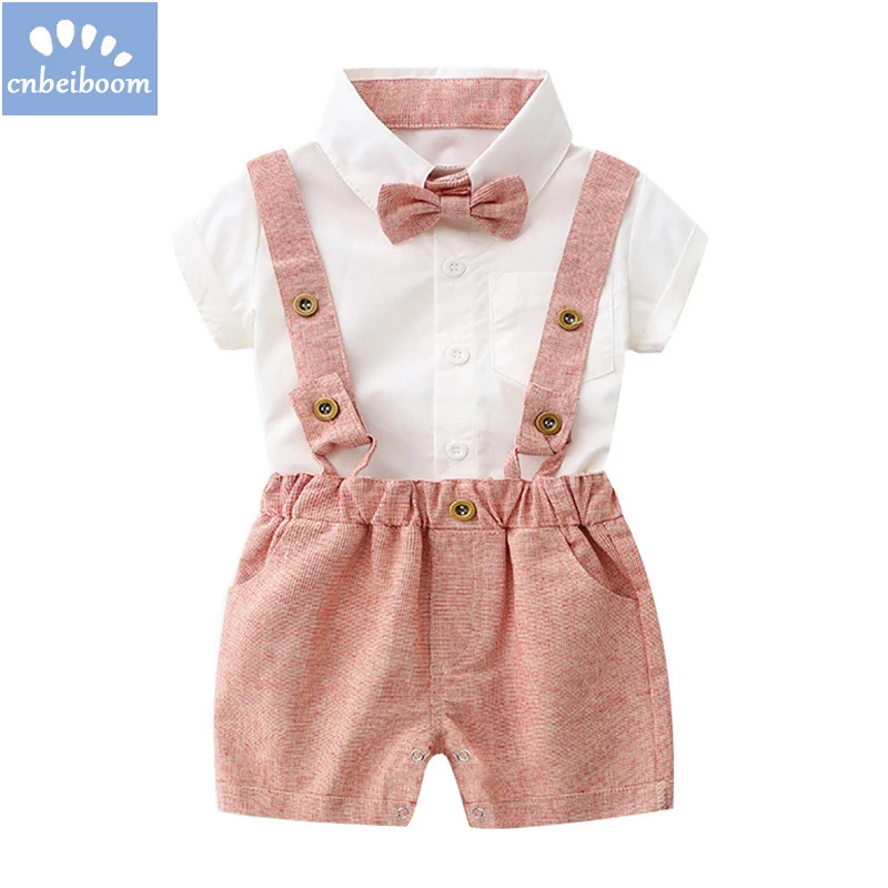 Summer style baby boy clothes set newborn baby clothes 2pcs short sleeve t shirt +suspenders
