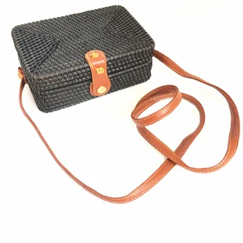 

Rattan Bags Black Color For Women Summer Fashion Famous Brands Designer Style Beach Shoulder Bag Bohemian box Crossbody Bag