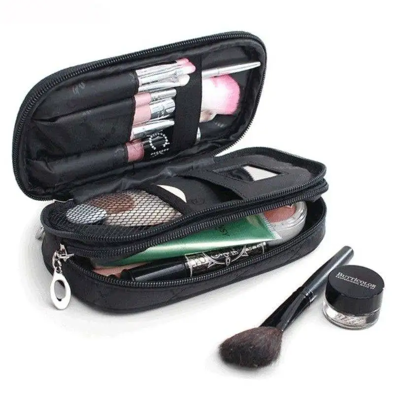 

LHLYSGS Brand Fashion Mini Cosmetic Bag Double Storage Organizer Toiletry Beauty Brushes Makeup Bag Women Travel Necessaries