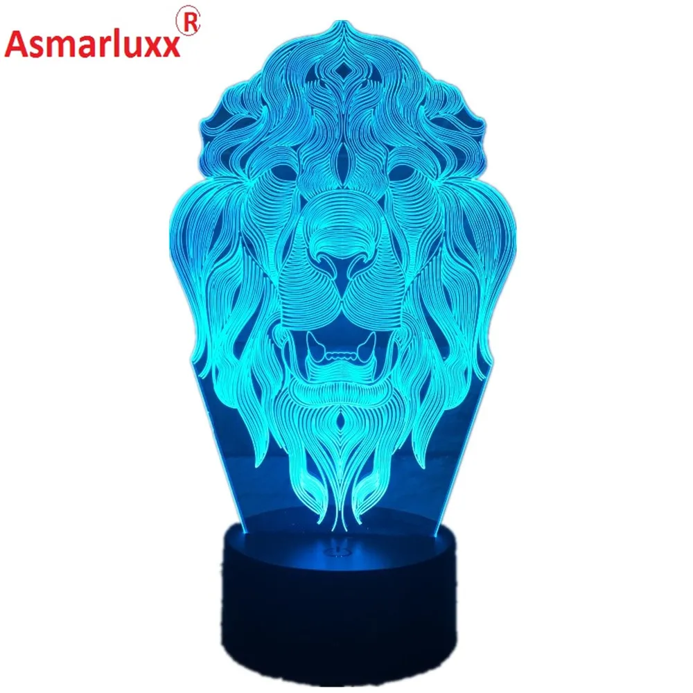 Ночной светильник с изображением Льва, 7 цветов, светодиодный ночник с изображением животных, 3D светодиодный настольный светильник для детей, друзей, украшение дома, подарок