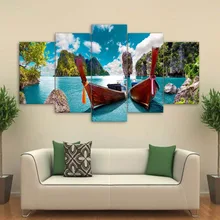 5 панель PHUKET Таиланд рыбацкие лодки холст печатные картины для гостиной стены Искусство дома HD Декор картина