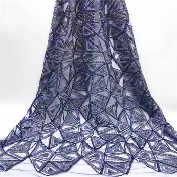 

Free shipping African Lace fabric with Sequins in Blue High Quality mesh tulle Lace Fabric for dresses For Bridal K-L1107