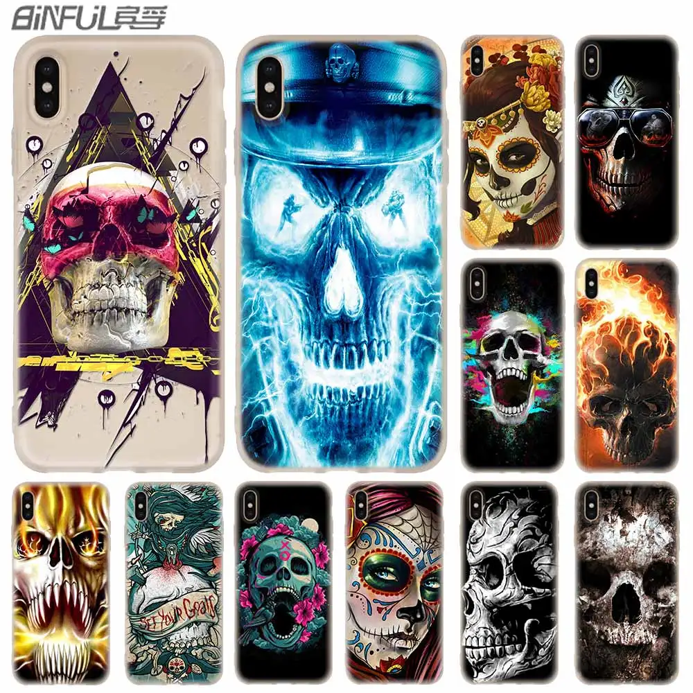 

Cases Silicone soft Cover for iPhone 11 Pro X XS Max XR 6 6S 7 8 Plus 5 4S SE flower Skull Lady Man Painted