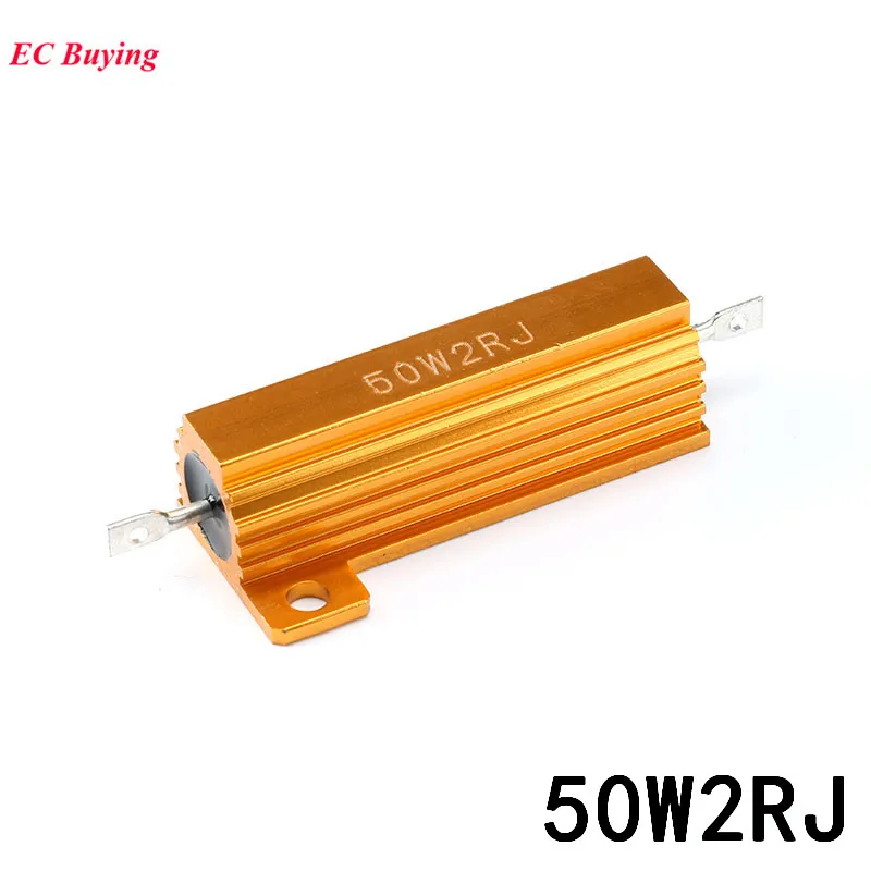 

RX24 50W 2R High Power Resistor Golden Metal Aluminum Case Heatsink Resistance Resistor 2 OHM