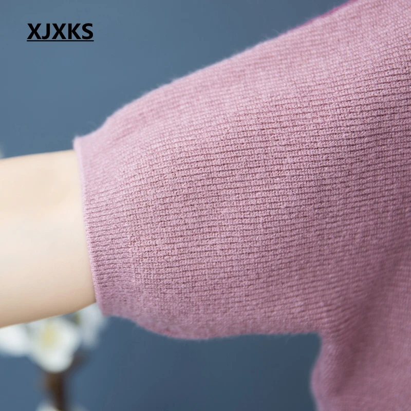 XJXKS свитера Мода Для женщин кашемировый свитер короткий рукав плюс Размеры свободный свитер Для женщин осень пуловер свитер