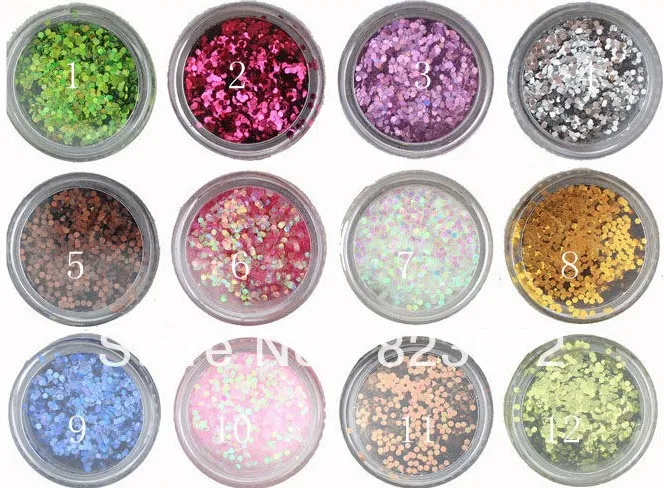 

2013 New 2*12 Colors/set Glitter powder /Crushed Shell Stone For Nail Art UV Gel Acrylic nail decoration+Free Shipping