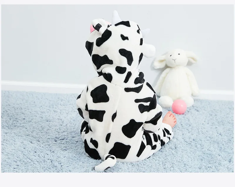 Bonito dos Desenhos Menina do Menino Macacão de Bebê Roupa do Bebê Animados Flanela Vaca Novidade Algodão da Romper Animal Bebê Recém nascido Define Kigurumi Trajes 9 Cheap Macaquinho